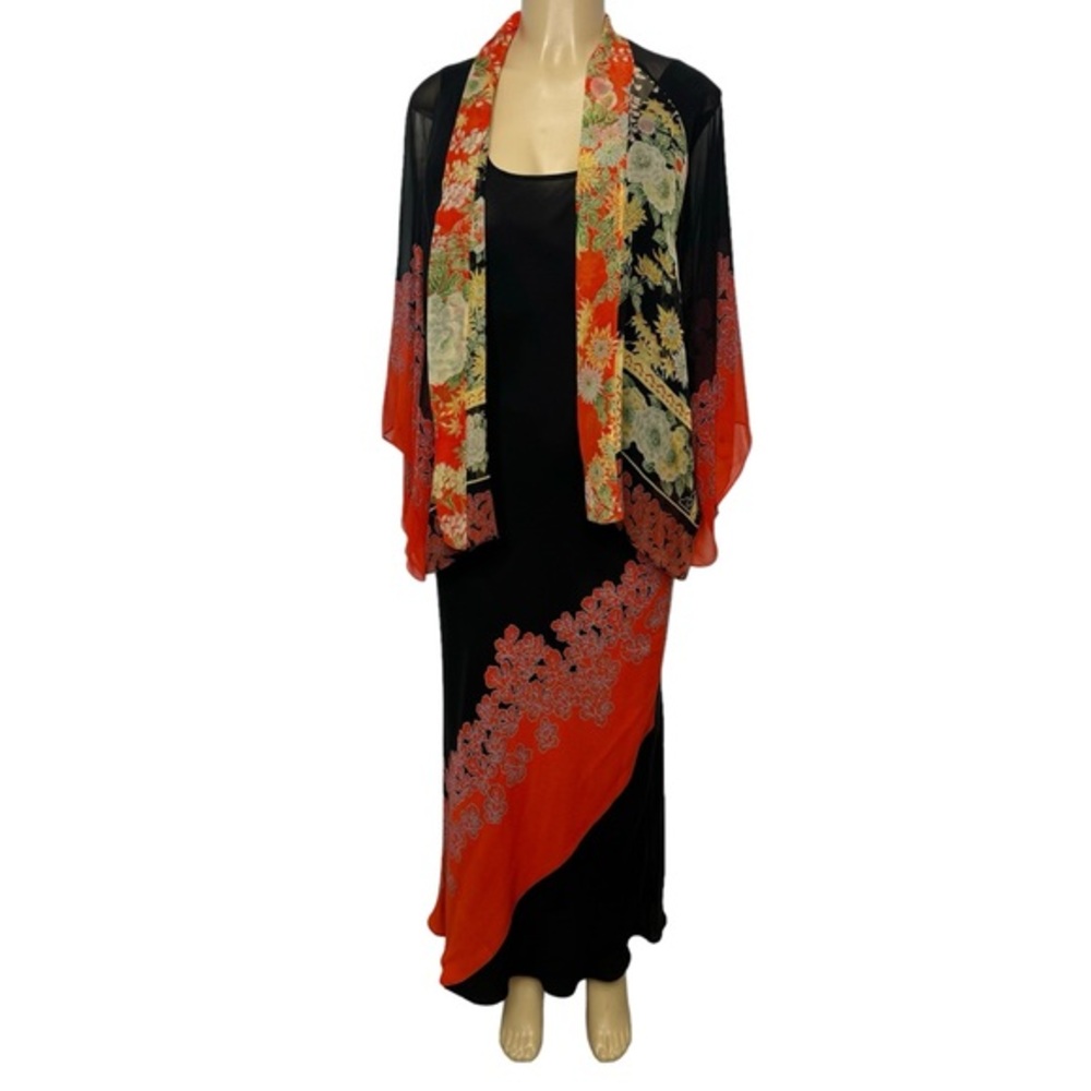 Harari Floral Silk Maxi Dress Set Black Medium